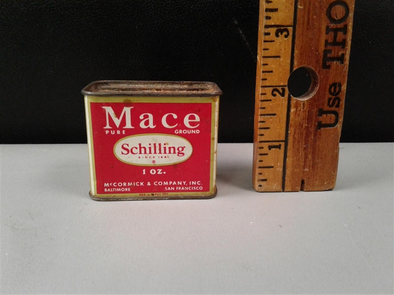 Vintage Schilling Spice Tins And Blue Stilton Cheese Container  