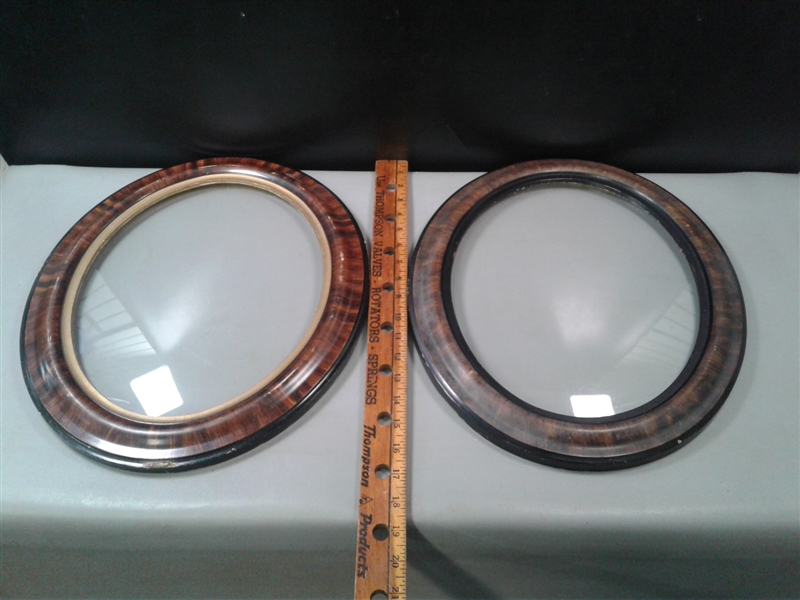 Pair of Antique Curved Glass Wood Frames