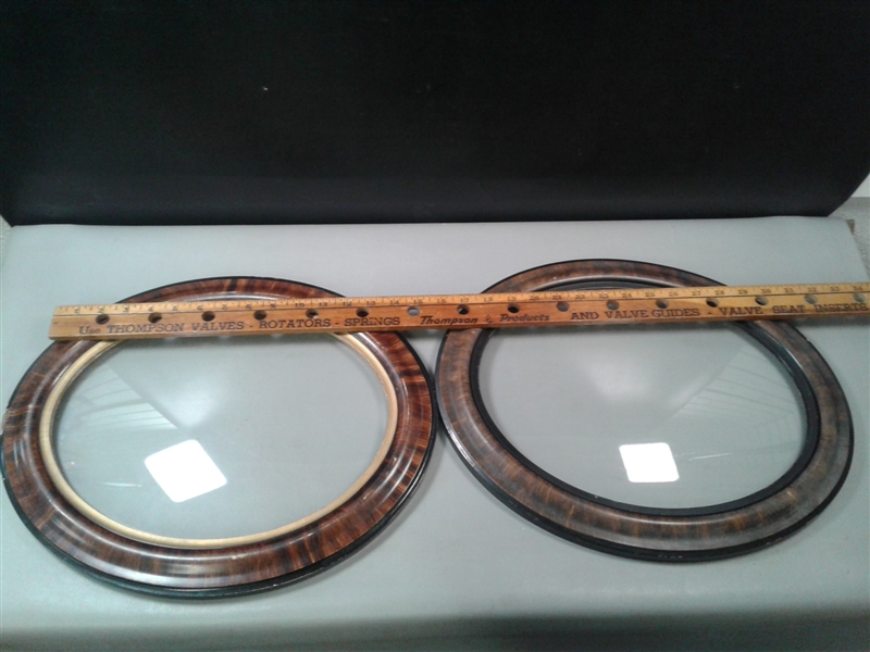 Pair of Antique Curved Glass Wood Frames