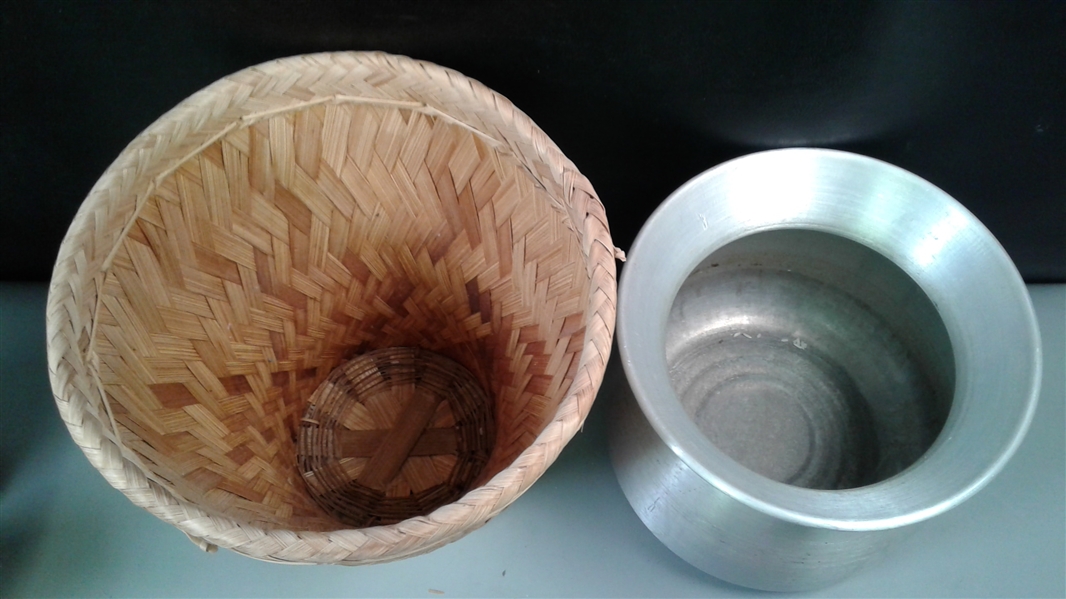 Sticky Rice Steamer Pot and Basket w/Reed Serving Baskets
