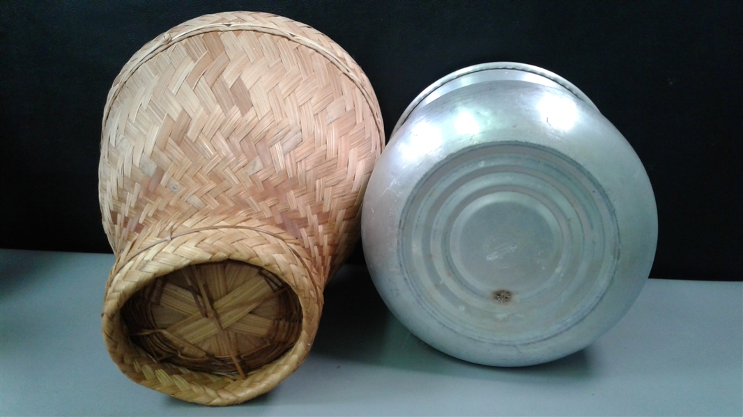 Sticky Rice Steamer Pot and Basket w/Reed Serving Baskets