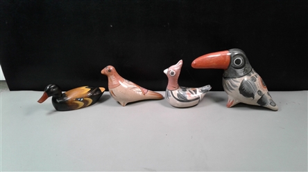 3 Mexican Clay Birds & Wood Duck