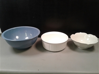 Corningware French White Stoneware 2 1/2 Qt Baking Dish, Mixing Bowl, & Serving Dish
