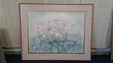 Hand Painted 3D Floral Canvas Framed Art 61x49"