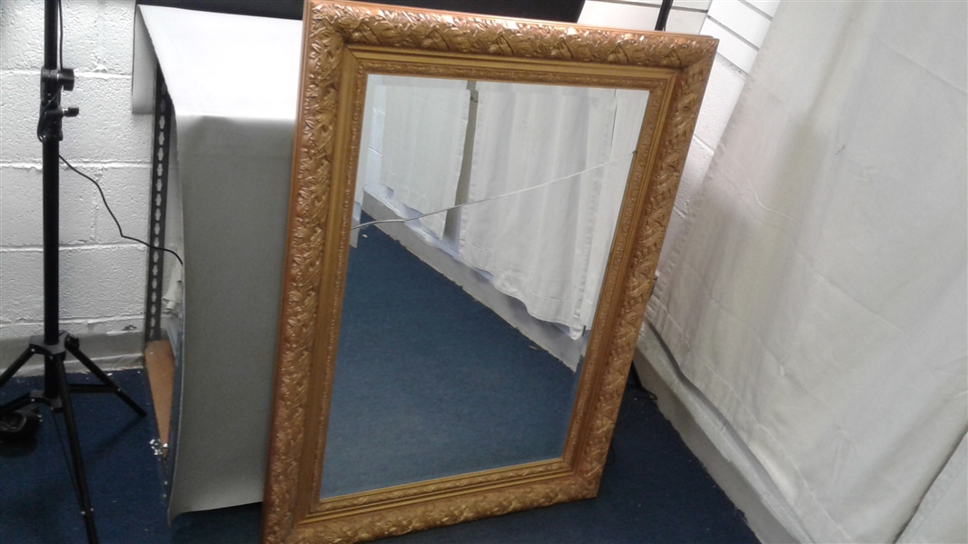 Large Heavy Duty Ornate Gold Framed Mirror-Broken 32 1/2 x 45
