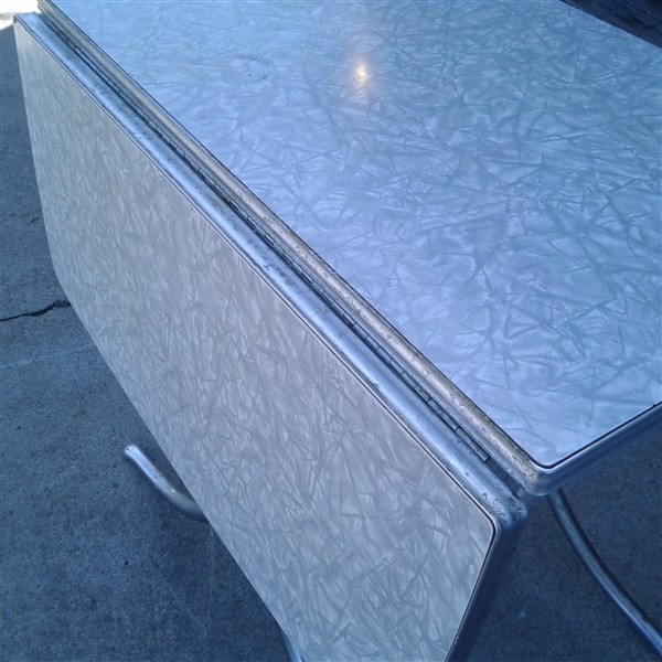 Vintage 1950's Grey Cracked Ice Formica & Chrome Virtue Brothers Drop Leaf Table