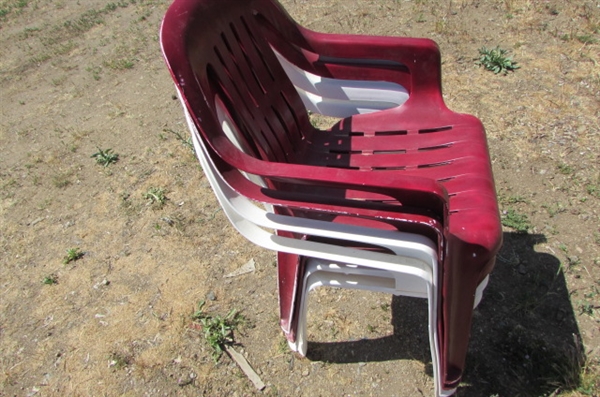 4 Plastic Patio Chairs & Igloo Wheelie Cooler