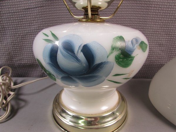 Vintage Hurricane Lamp w/Hand Painted Flowers