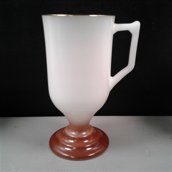 6 Vintage Federal Glass Pedestal Irish Coffee Mugs w/Brown Bases