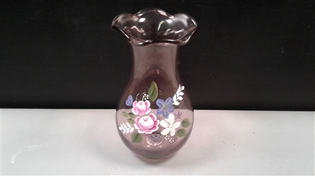 Teleflora Fenton Amethyst Purple Vase Hand Painted 