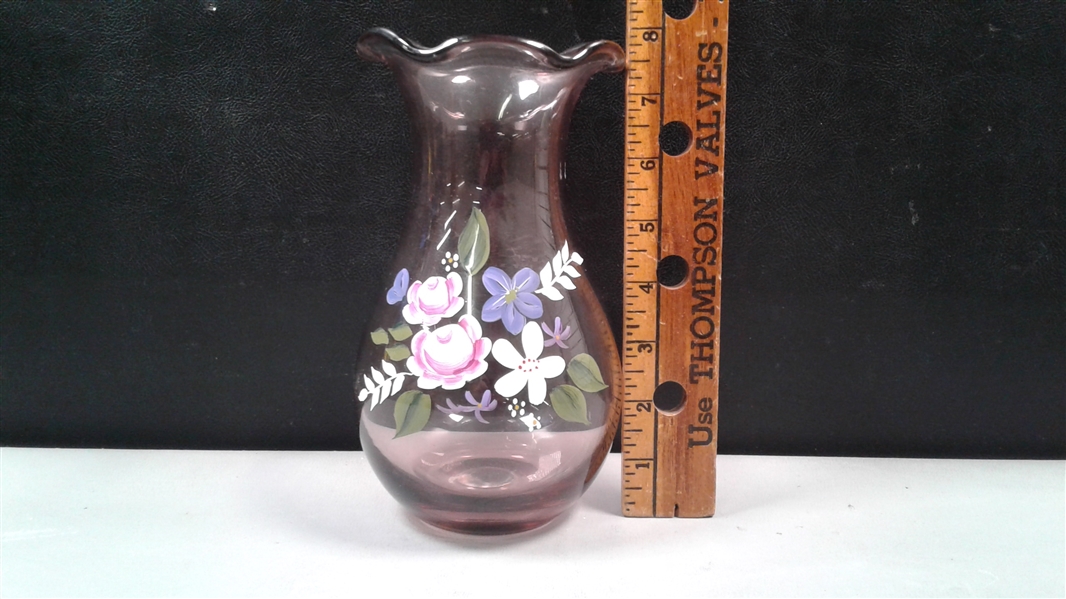 Teleflora Fenton Amethyst Purple Vase Hand Painted 