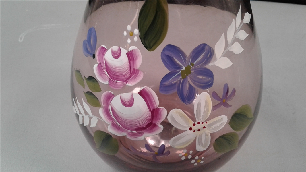 Teleflora Fenton Amethyst Purple Vase Hand Painted 