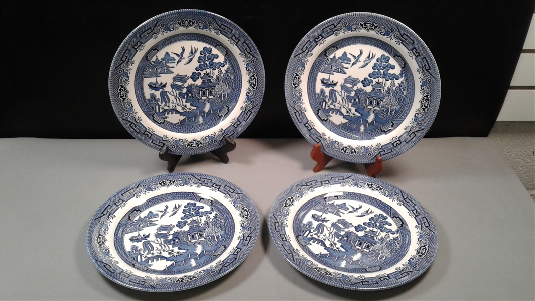 Set of 4 Vintage Discontinued Willow Blue Dinner Plates 10 1/4