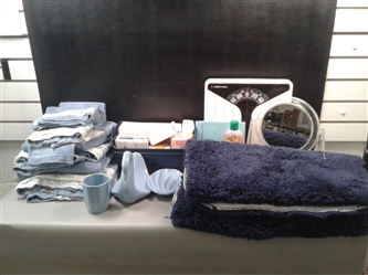 Bathroom Supplies: Towels, Mats, Soap, Scale etc.