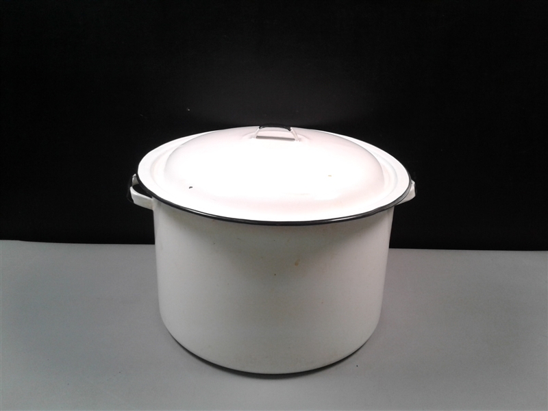 Enamelware 12 Quart Stock Pot with Lid Black & White Vintage Enamel Cookware