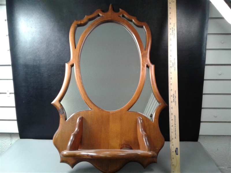 Vintage Wooden Shelf With Mirror