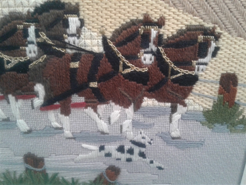 Needlepoint Clydesdales & Carriage Framed Picture