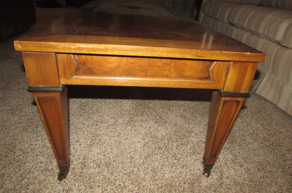 Vintage Solid Wood Coffee Table with Marble Insert
