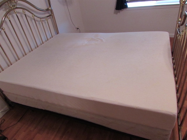 QUEEN TEMPUR-PEDIC ADJUSTABLE BED WITH BRASS FRAME