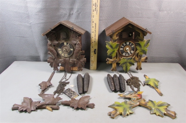 Pair of Cuckoo Clocks For Parts or Repair