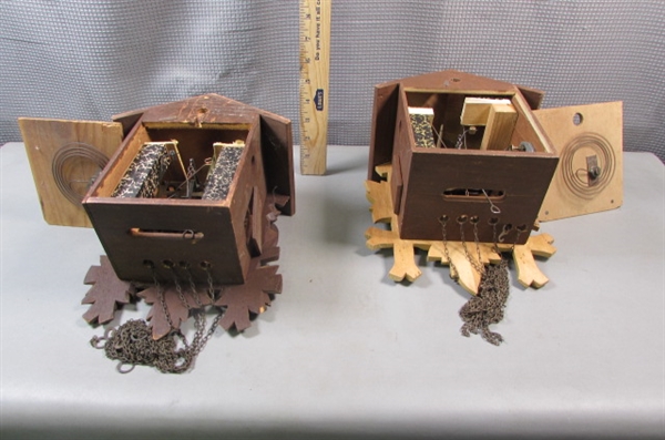 Pair of Cuckoo Clocks For Parts or Repair