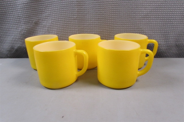Set of 5 Vintage Federal Yellow Coffee Mugs