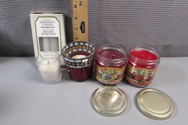 Large Lot of Various Candles and Holders