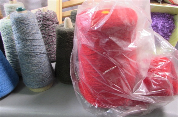 Adjustable Oak Needlework Loom, Yarn Cones, & Thread