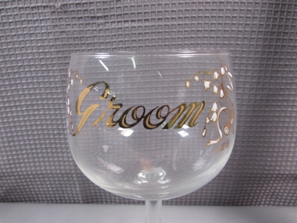 Vintage Culver Bride & Groom Crystal Wine Glasses