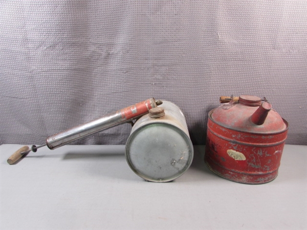 Vintage Metal Sprayer with Hand Pump & Gas Can