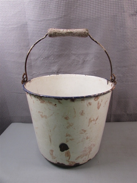 Vintage Enameled Bucket & Glass Insulators