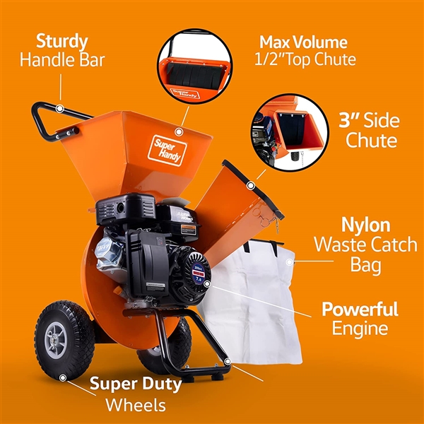 SuperHandy Wood Chipper Shredder Mulcher Ultra Heavy Duty 7HP 212cc 3 in 1 