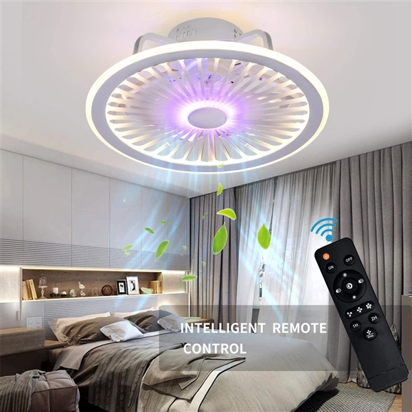 LCiWZ 18.5In ceiling fan with light, Enclosed thin fan light, Hidden Electric Fan Light with RGB Ambient Light