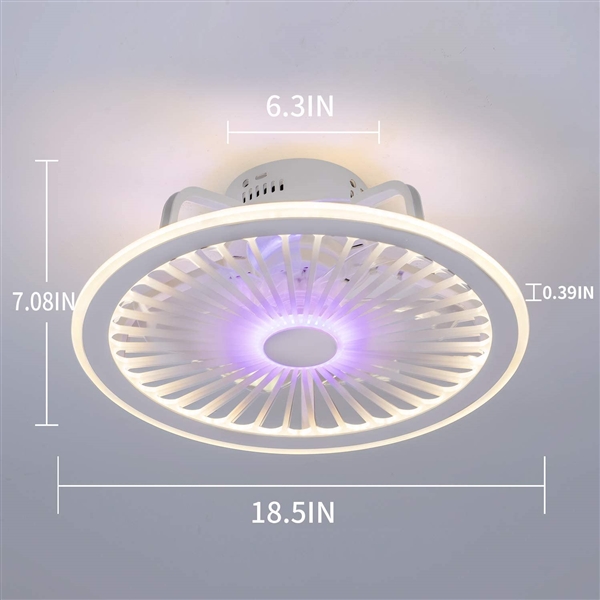 LCiWZ 18.5In ceiling fan with light, Enclosed thin fan light, Hidden Electric Fan Light with RGB Ambient Light