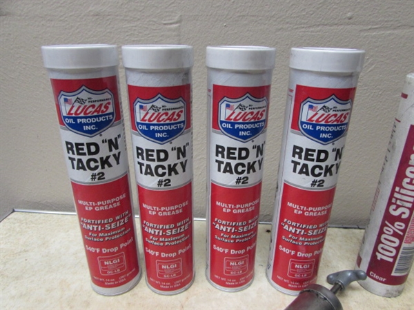 LUCAS RED GREASE, SILICONE & GREASE GUN