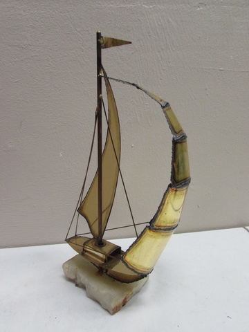 BRASS SAILBOAT AND DOLPHIN