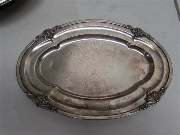 SILVERPLATE PLATTERS & SERVING DISH WITH BRASS LID