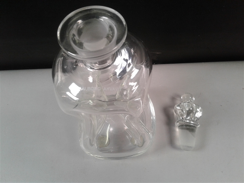 Vintage Denmark Handblown Glass Kluk Kluk Decanter w/Crown Stopper