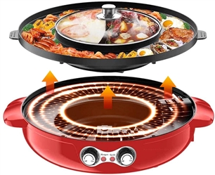 2 in 1 Electric Smokeless Grill and Hot Pot