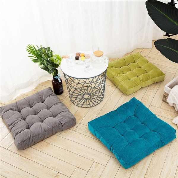 Floor Pillow, Square Tufted Seat Cushion-Light Green
