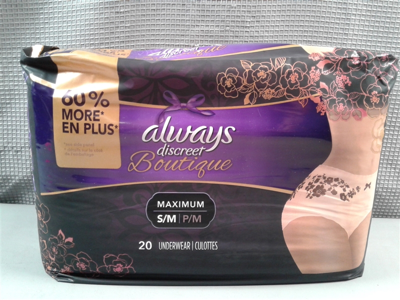 Always Discreet Boutique, Small/Medium, 20 Count