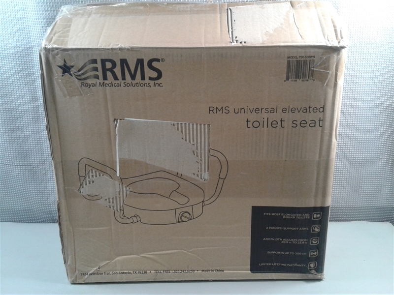 RMS Raised Toilet Seat - 5 Inch Elevated Riser with Adjustable Padded Arms