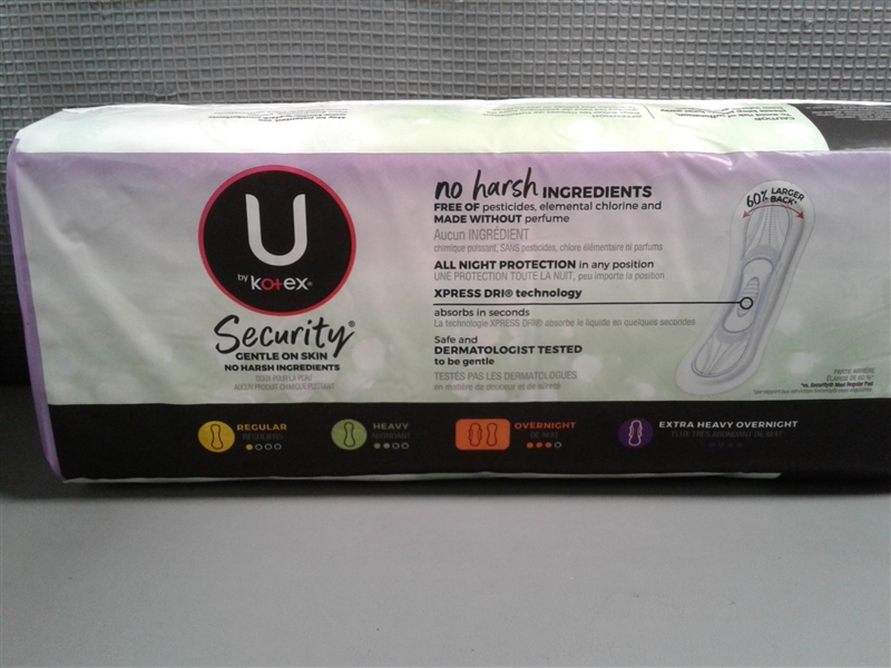  U by Kotex Security Maxi Feminine Pads with Wings, Overnight, Unscented, 112 Count