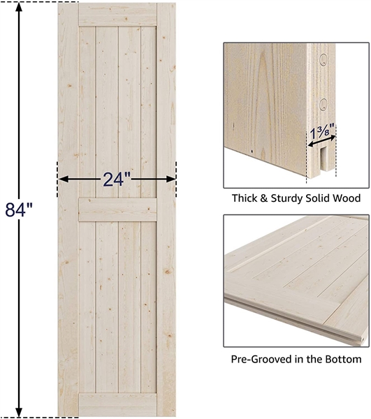 SmartStandard 24in x 84in Sliding Barn Wood Door Pre-Drilled Ready to Assemble