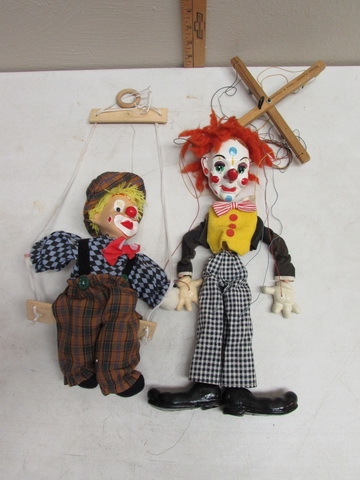 HANGING CLOWN & VINTAGE ENGLISH PUPPET