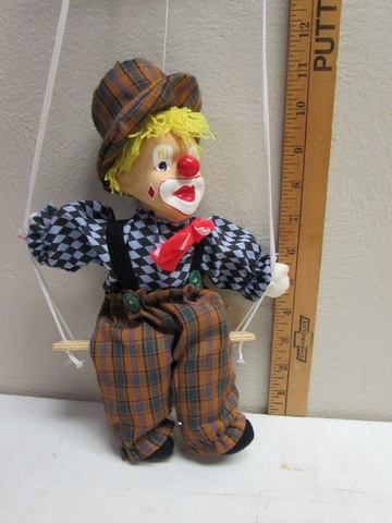 HANGING CLOWN & VINTAGE ENGLISH PUPPET