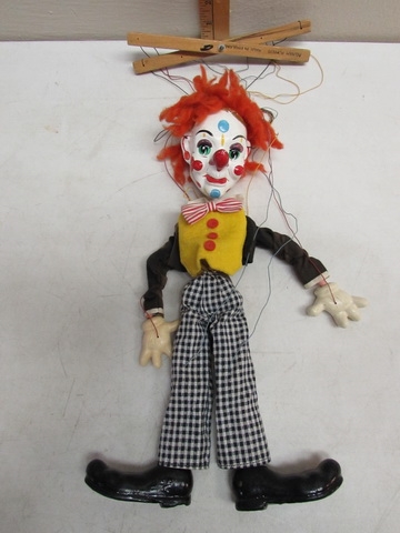 HANGING CLOWN & VINTAGE ENGLISH PUPPET