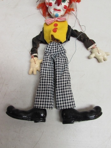 HANGING CLOWN & VINTAGE ENGLISH PUPPET