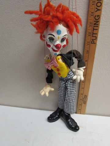 HANGING CLOWN & VINTAGE ENGLISH PUPPET