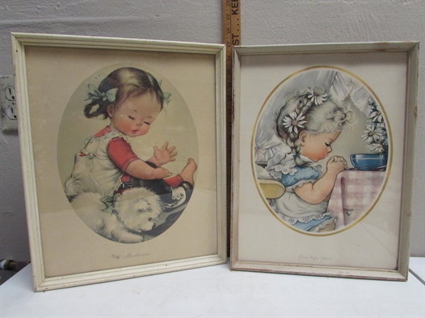 2 'CHARLOT BYI' FRAMED LITTLE GIRL PRINTS - VINTAGE